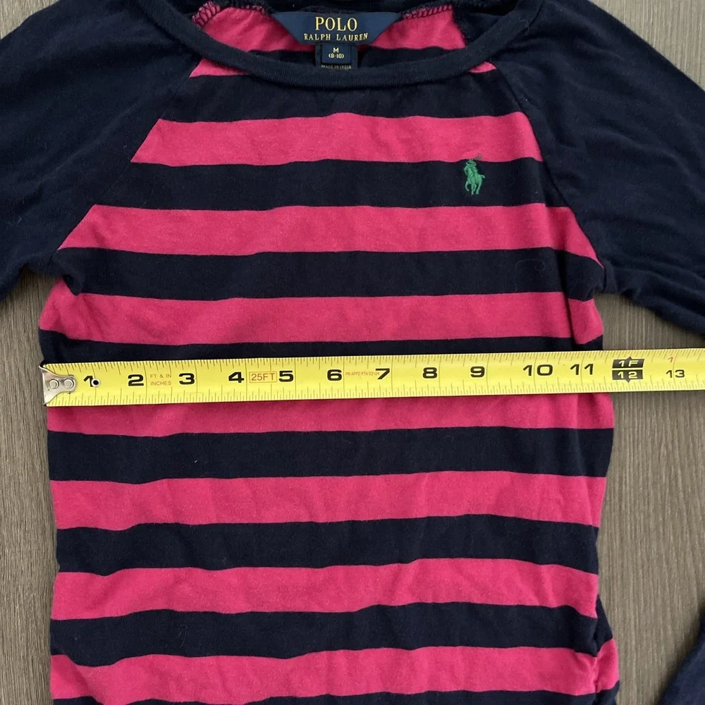 Polo Ralph Lauren Long Sleeve Shirt Girls M (8-10) Blue/Pink Embroidered Logo